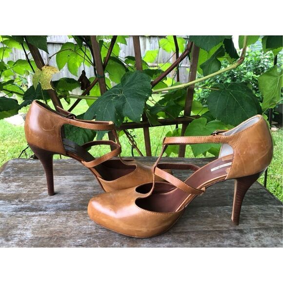 MAX STUDIO Hidden Platform Leather Brown Mary Janes Heels Sz 9.5 M - Picture 2 of 9